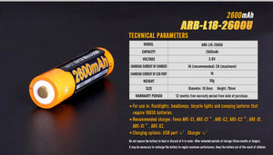 FENIX ARB-L18-2600U USB RECHARGEABLE LI-ION 18650 BATTERY