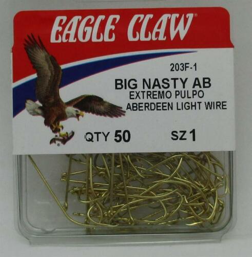 Eagle Claw 203FH-1 Size 1 Gold Big Nasty Aberdeen Hooks 50CT