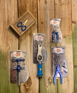 Cuda micro scissors, Cuda mini snips, uda Grip & Scale, Cuda dehooker, Cuda 7.5-inch pliers.