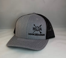 Load image into Gallery viewer, Hook and Arrow Hat, Heather grey/black, Trucker